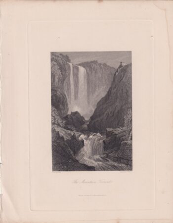 Antique Engraving print, The Mountain Torrent, 1850 ca.