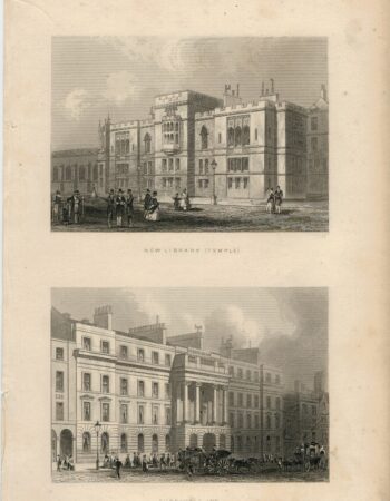 Antique Engraving Print, New Library (Temple), 1853