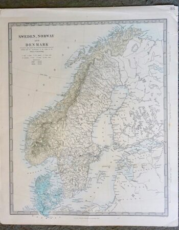 Antique Map, Sweden, Norway and Denmark, 1850 ca.