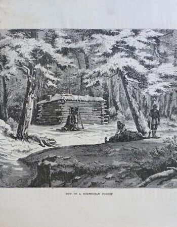 Antique Print, Hut in Norwegian Forest, 1870