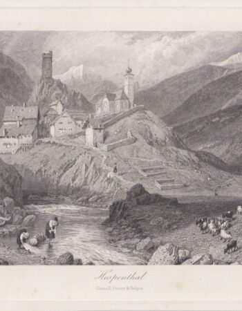 Antique Engraving Print, Hospenthal, 1870