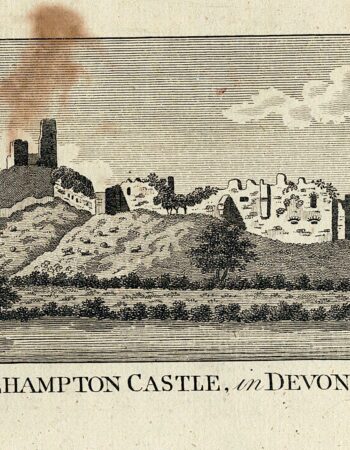 Antique Engraving Print, Okehampton Castle, in Devon sh., 1800
