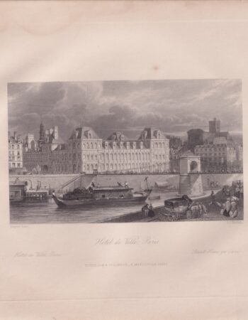 Antique Engraving Print, Hotel de Ville, Paris, 1835