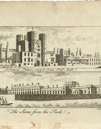 Antique Engraving Print, St. James's Palace from Pall Mall; The Same from the Park, 1790