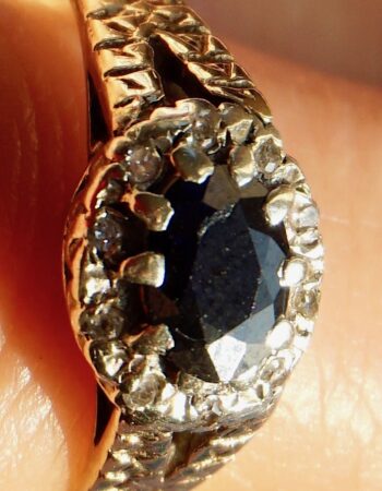 Vintage 9c. gold ring, sapphire and diamonds, signed