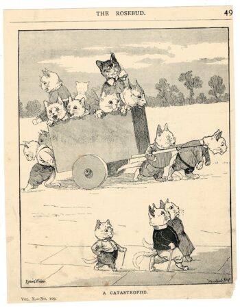 Vintage Print, A Catastrophe, by Louis Wain, 1890