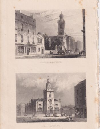 Antique Engraving Print, St. Botolph; St. Mary, 1820 ca.