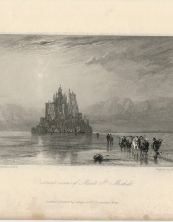 Rare Antique Engraving Print, Distant View of Mont St. Michael, 1836