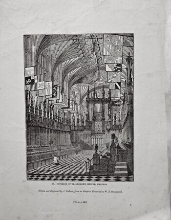 Antique Engraving Print, Interior of St. George's Chapel, Windsor, 1835