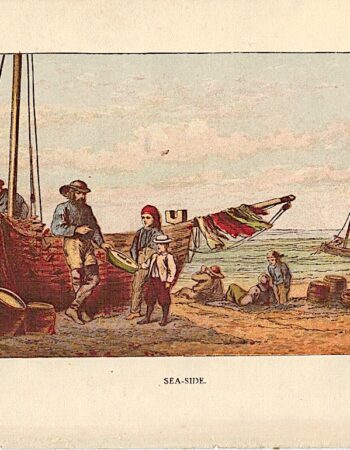 Antique victorian print, Sea-side, 1890
