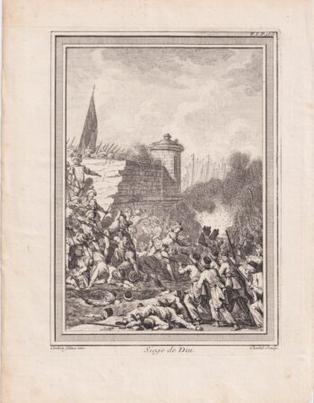 Antique Engraving Print, Siege de Diu, 1747