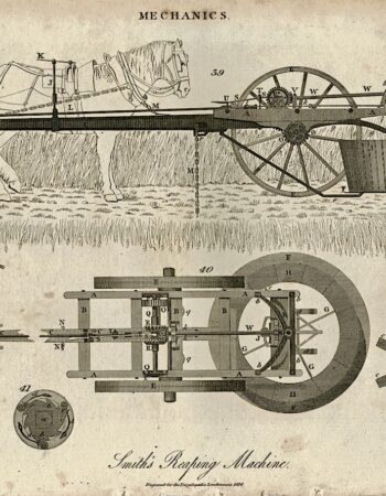Antique Engraving Print, Smith's Reaping Machine, 1816