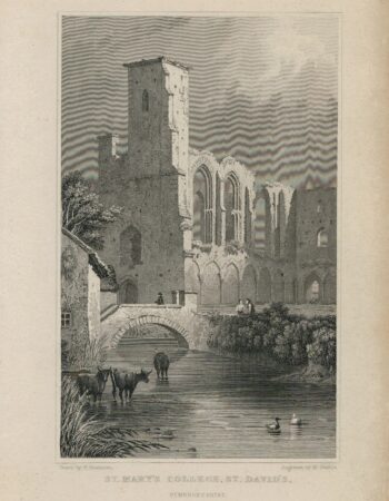 Antique Engraving Print, St. Mary's College, St. David's, Pembrokeshire, 1831