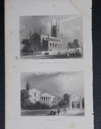 Antique Engraving Print, St. John Church; Highbury College, 1850