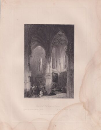 Antique Engraving Print, Church of St. Pierre, at Caen, 1840