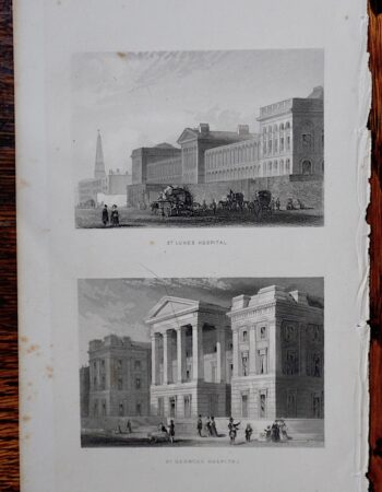 Antique Engraving Print, St. Lukes Hospital; St. Georges Hospital, 1850