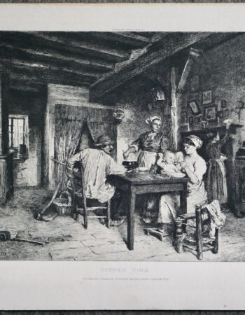 Antique Engraving Print, Supper Time, 1914