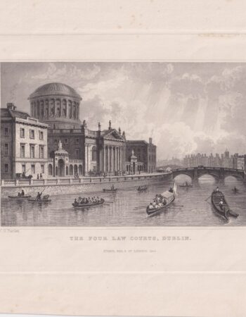 Antique Engraving Print, The Four Law Courts, Dublin, 1844