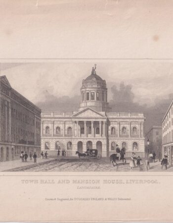 Antique Engraving print, Town Hall and Mansion House, Liverpool, 1820