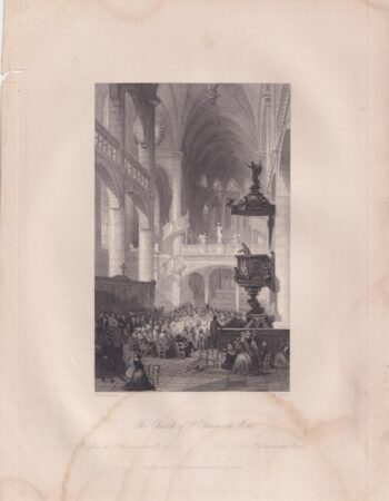 Antique Engraving Print, The Church of St. Etienne du Mont, 1840