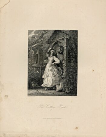 Rare Antique Engraving Print, The Cottage Porch, 1840