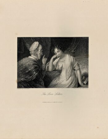 Antique Engraving Print, The Love Letter, 1845
