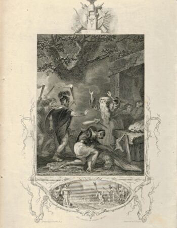 Rare Antique Engraving Print, The Massacre of the Druids, 1850