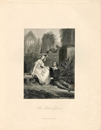 Antique Engraving Print, The Mother's Grave, 1845 ca.