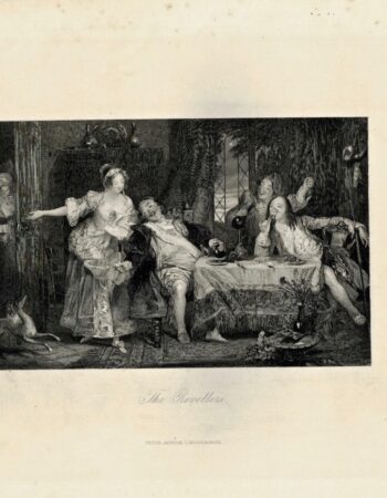 Rare Antique Engraving Print, The Revellers, 1830 ca.