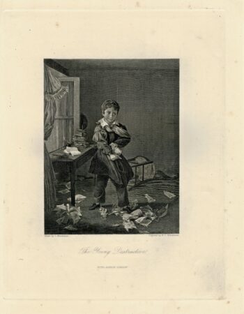 Rare Antique Engraving Print, The Young Destructive, 1845