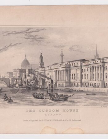 Antique Engraving Print, The Custom House, London, 1845