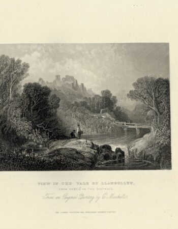 Antique Engraving Print, View in the Vale of Llangollen, 1860 ca.