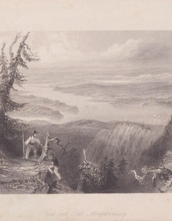 Antique Engraving print, View over Lake Memphremagog, 1842