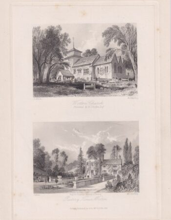 Antique Engraving Print, Wotton Church; Rectory House Wotton, 1845