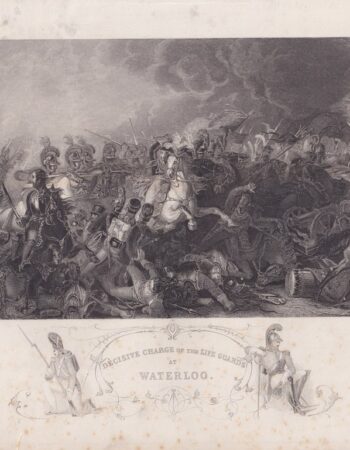 Antique Engraving Print, Decisive Charge of the Life Guards at Waterloo, 1840