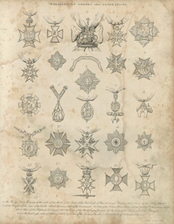 Rare Antique Engraving Print, Wellington's Order and Decoration, 1810 ca.