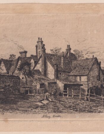 Antique Rare Original Engraving Print, Abbey House, signed by R. Furron 1880