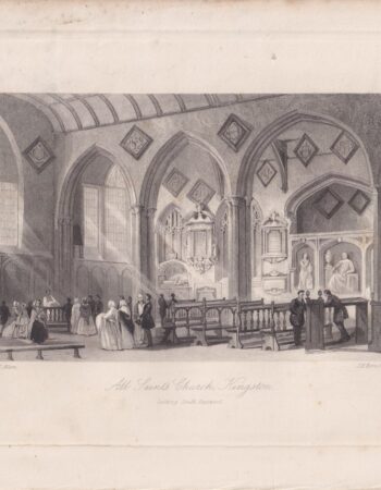 Antique Engraving Print, All Saints Church, Kingston, 1840 ca.