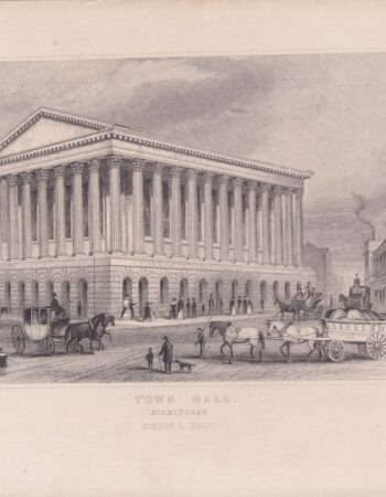 Antique Engraving Print, Town Hall, Birmingham, 1820