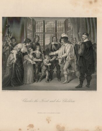 Antique Engraving Print, Charles First and His Children, 1840