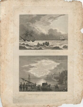 Rare Antique Engraving Print, Embarkation and Landing of the Duchess of Berry, 1810 ca.