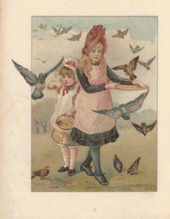 Rare Vintage Print, Maidens and Swans, 1890 ca.