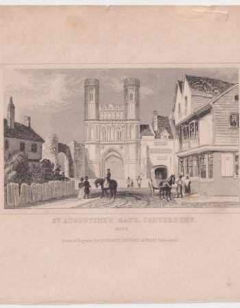 Antique Engraving print, St. Augustine's Gate Canterbury, Kent, 1840