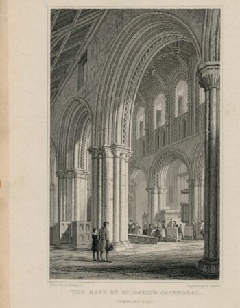 Antique Engraving Print, The Nave of St. David's Cathedral, 1831