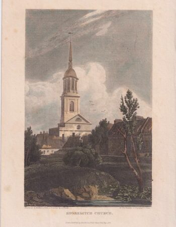 Antique Engraving Print, Shoreditch Church, 1816