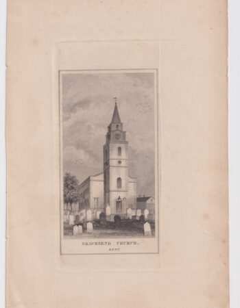 Antique Engraving print, Gravesend Church, Kent, 1835 ca.