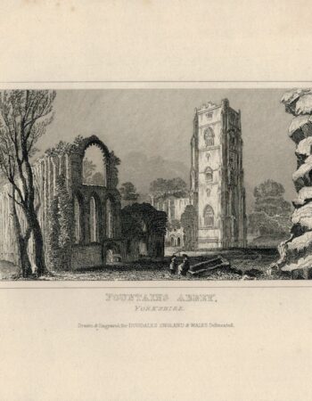 Antique Engraving Print, Fountains Abbey, Dugdales, 1830