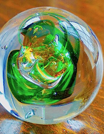 Handmade glass ball paperweights, signed M.P.