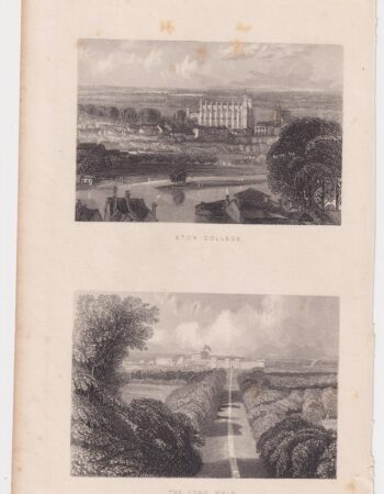 Antique Engraving Print, Eton College; The Long Walk, 1851