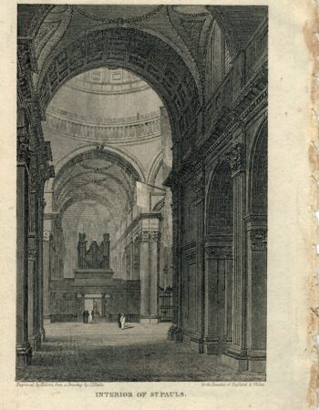 Antique Engraving Print, Interior of St. Pauls, London, 1816